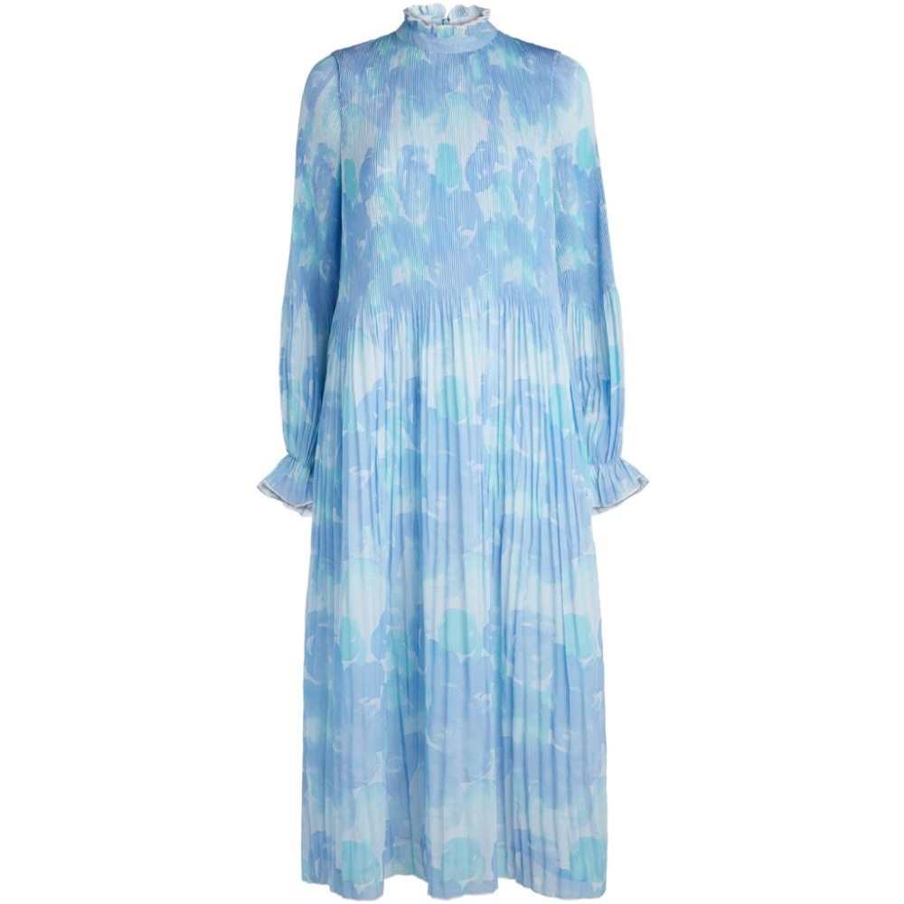 GANNI Ruffled pleated printed georgette midi dress